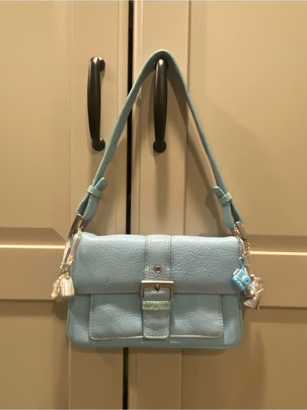 Talbots Light Blue Shoulder Bag with Front Buckle